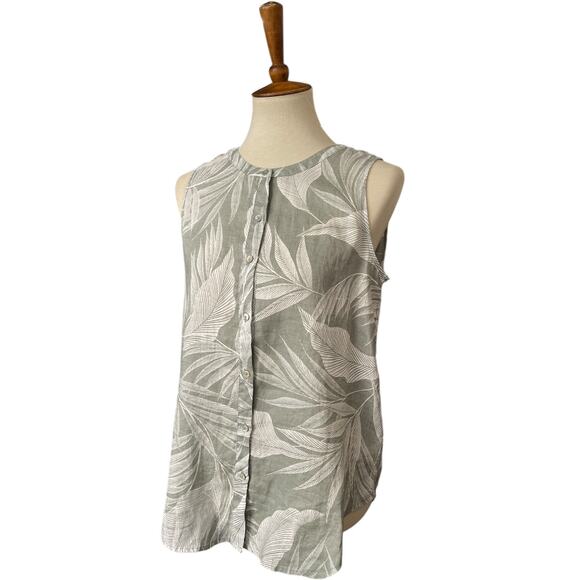 NWT Tahari 100% Linen Botanical Floral Workwear Sleeveless Top Size Small - Picture 3 of 7